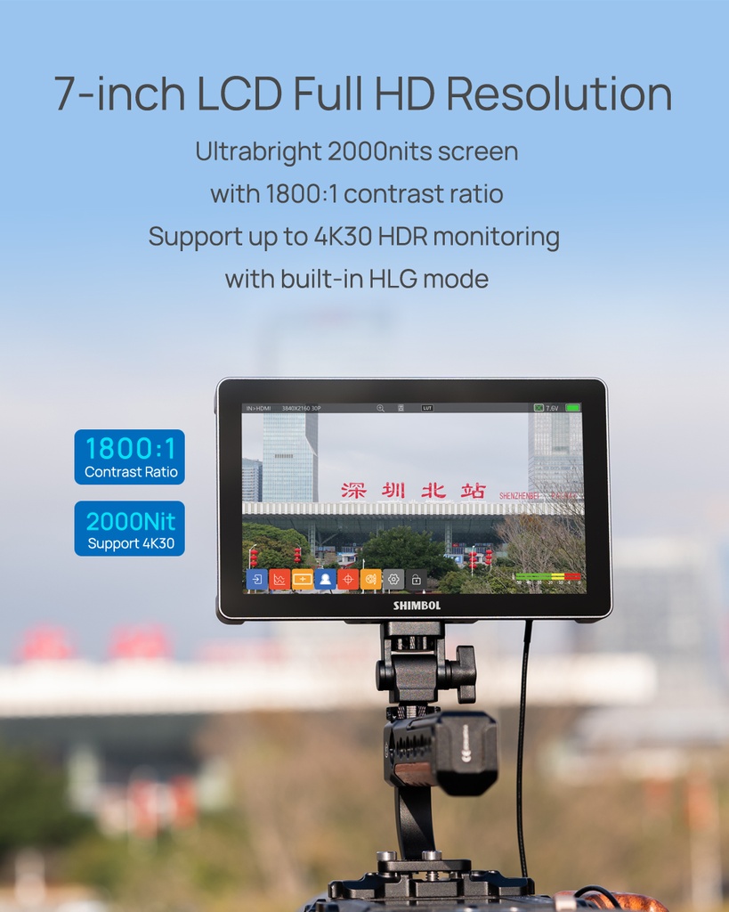Shimbol M7: 7 inch 1920*1080 Touchscreen 3D Lut 4K HDMI 3G-SDI Metal Frame On Camera Monitor