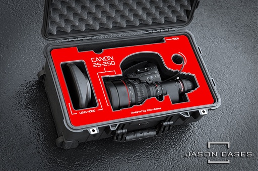 [CA25250RE] Jason Cases Canon 25-250mm Lens Case with Red overlay
