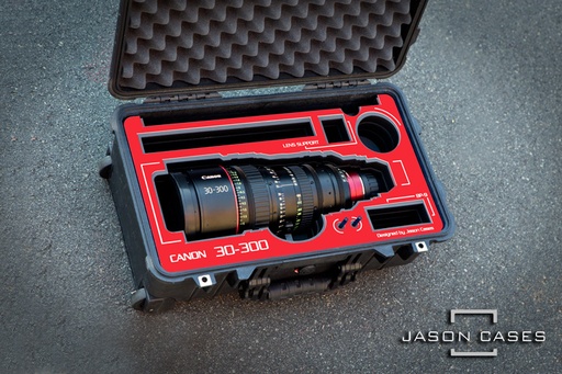 [CA30300RE] Jason Cases Canon 30-300mm Lens Case with Red overlay
